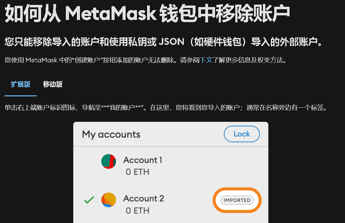 MetaMask小狐狸谷歌插件没有删除钱包按钮！！